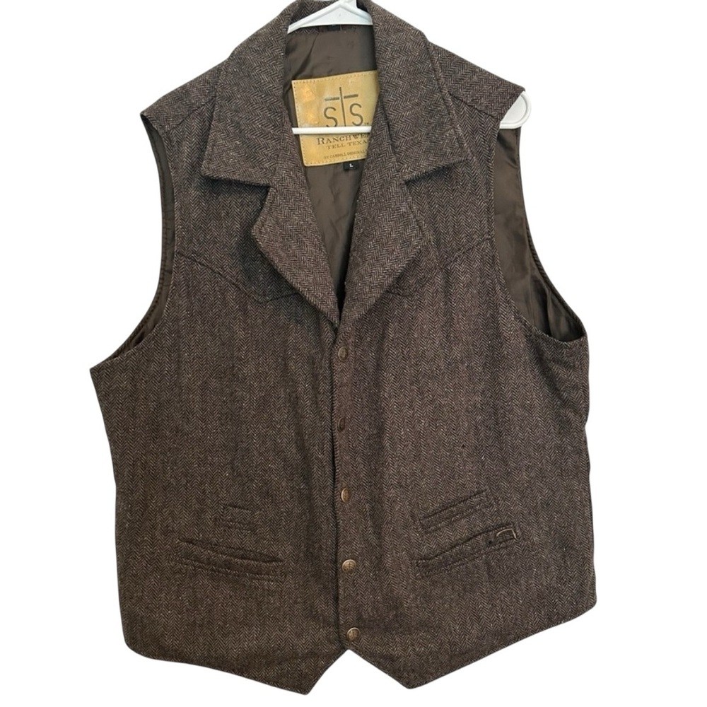 STS Ranchwear Men’s “The Gambler” Wool Blend Brown Western Vest Size Large (CCW)